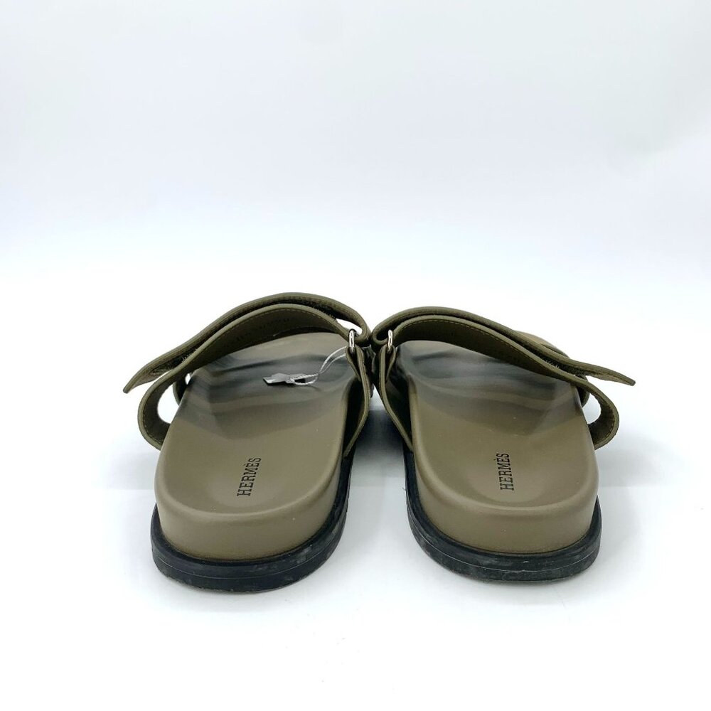 Hermès Mens Suede Leather Sandals Olive Green Slide Slip-On Footwear - Picture 3 of 8